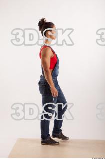 Walking pose blue jeans red singlet of Rebecca 0009